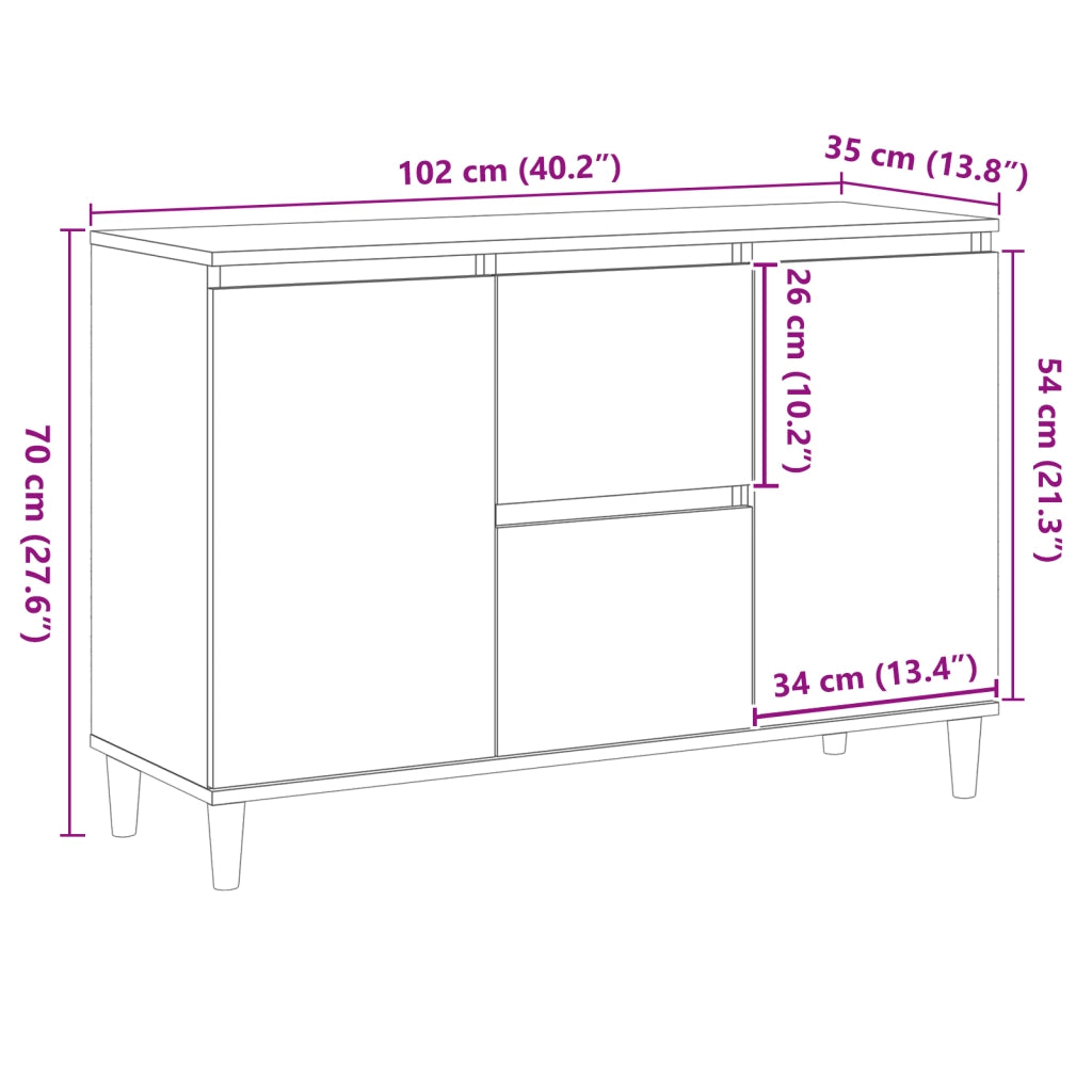 Credenza  in rovere nero 101x35x60 cm in legno ingegnerizzato
