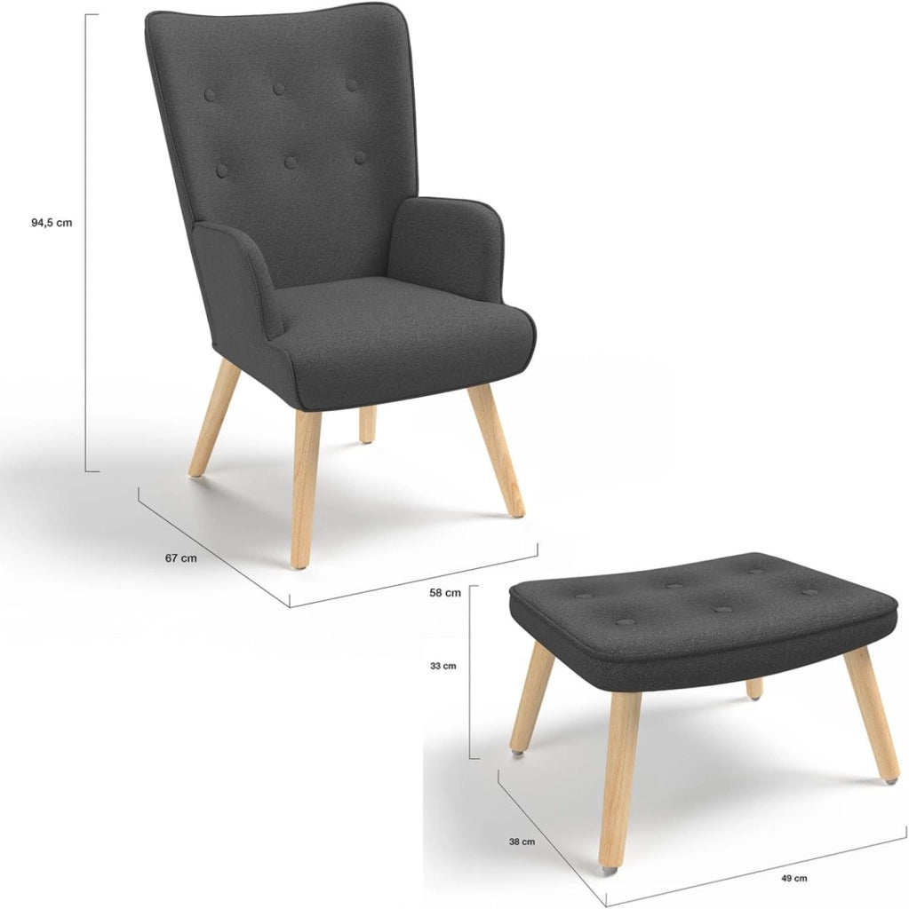 Poltrona scandinava IVAR con poggiapiedi in grigio antracite