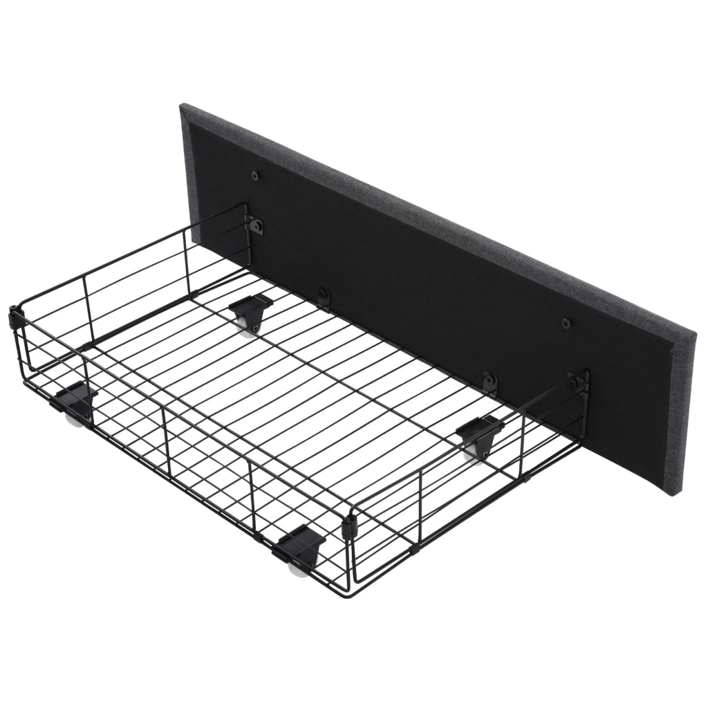 Letto singolo 90x200 cm in lino grigio con LED; USB e 2 cassetti laterali