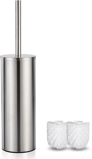 Borsetto per WC con manico in acciaio inossidabile e piede, set di setole con manico in acciaio inossidabile e piede, finitura argento grigio mat
