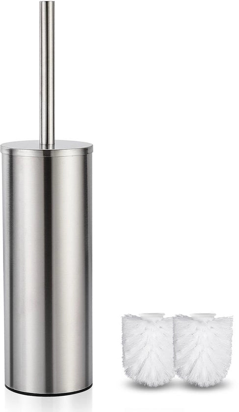 Borsetto per WC con manico in acciaio inossidabile e piede, set di setole con manico in acciaio inossidabile e piede, finitura argento grigio mat