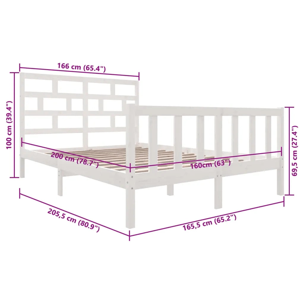 Giroletto-Struttura Letto Bianco in Legno Massello di Pino 160x200 cm 560206
