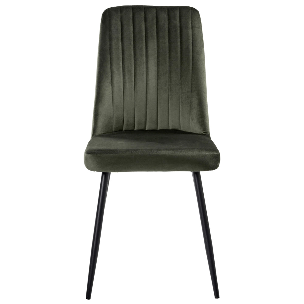 Set di 4 sedie da pranzo con seduta in velluto imbottito Stile moderno Senza braccioli Gambe in ferro scuro oliva
