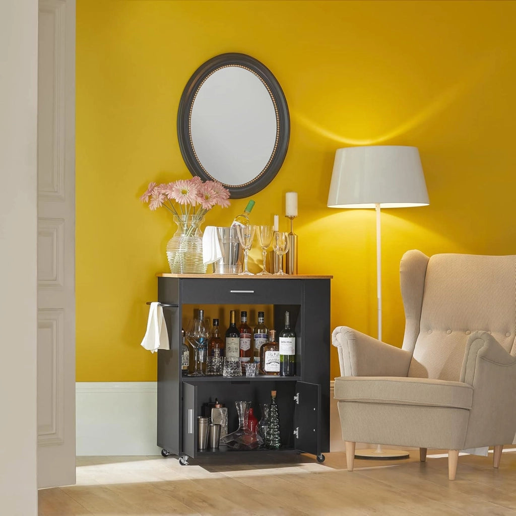 Mobile Cucina Salvaspazio Credenza Cucina Carrello Cucina con Ruote Mobiletto Cucina Dispensa Madia Cucina Mobile Cucina con Ripiani nero 82x46x88 cm FKW113‑SCH