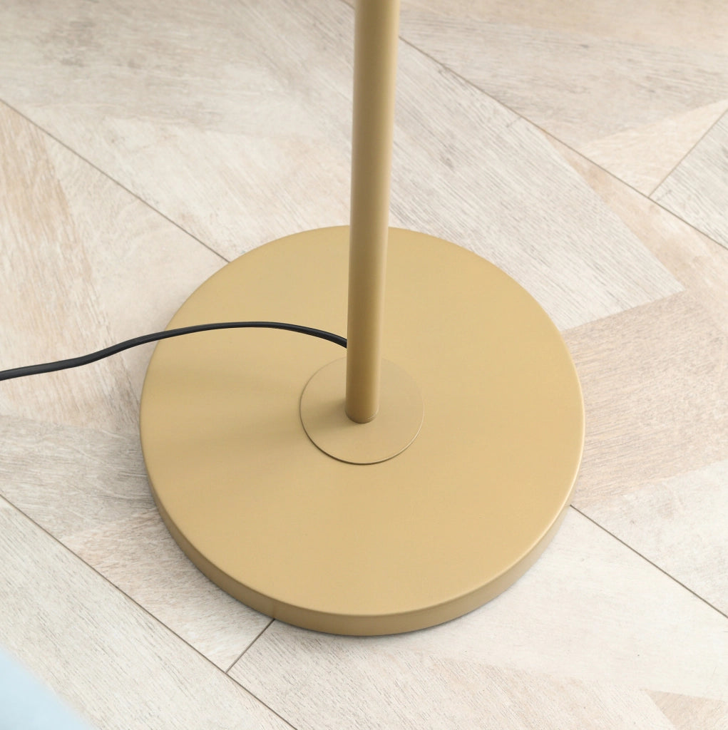 Lampada da terra DESMIU con paralume in lino crema, struttura in acciaio, interruttore a cordicella, attacco E27, 25,5x25,5x157 cm