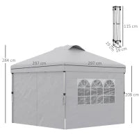 Gazebo Pieghevole 3x3 m con Altezza Regolabile su 3 Livelli, Finestre e Borsa di Trasporto, Grigio Chiaro