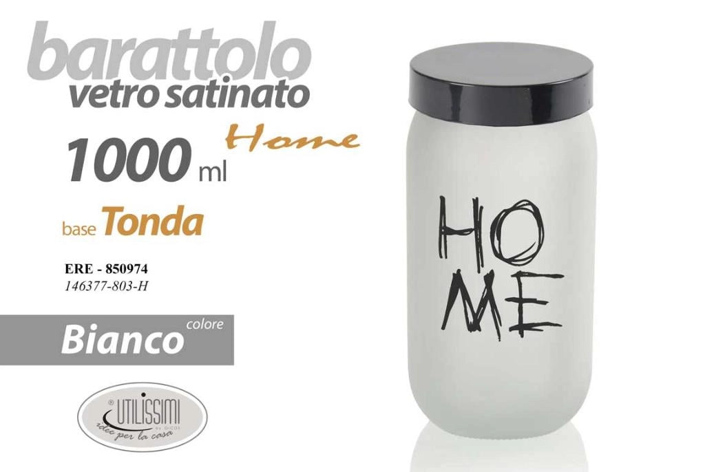 Barattolo da Cucina in Vetro Satinato Bianco Home 1000 cc 19 cm