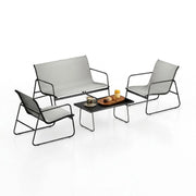 Set di mobili da giardino composto da 4 pezzi, set da bistrot con 2 sedie, 1 divano e 1 tavolino, mobili con struttura in metallo (grigio)