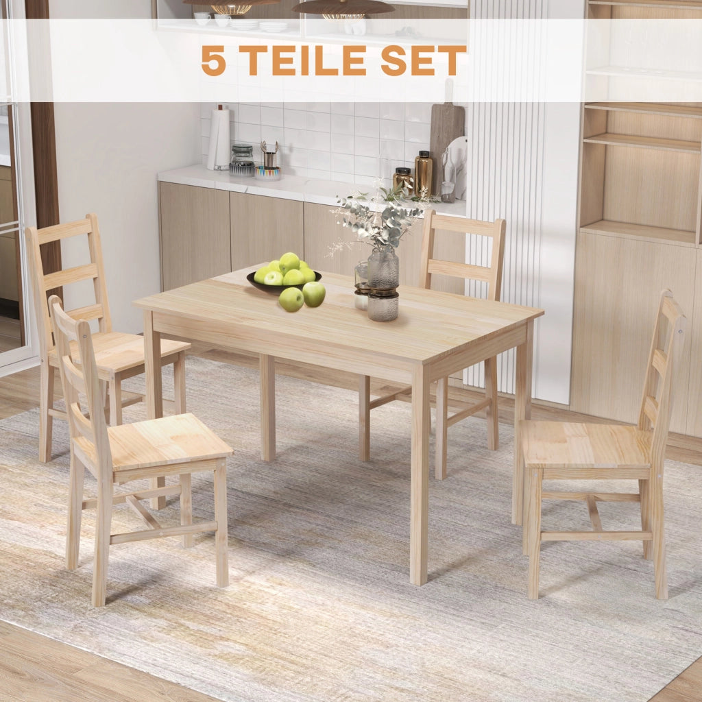 TAVOLO da pranzo 118x73 cm con 4 sedie, Set da 5 pezzi, legno naturale