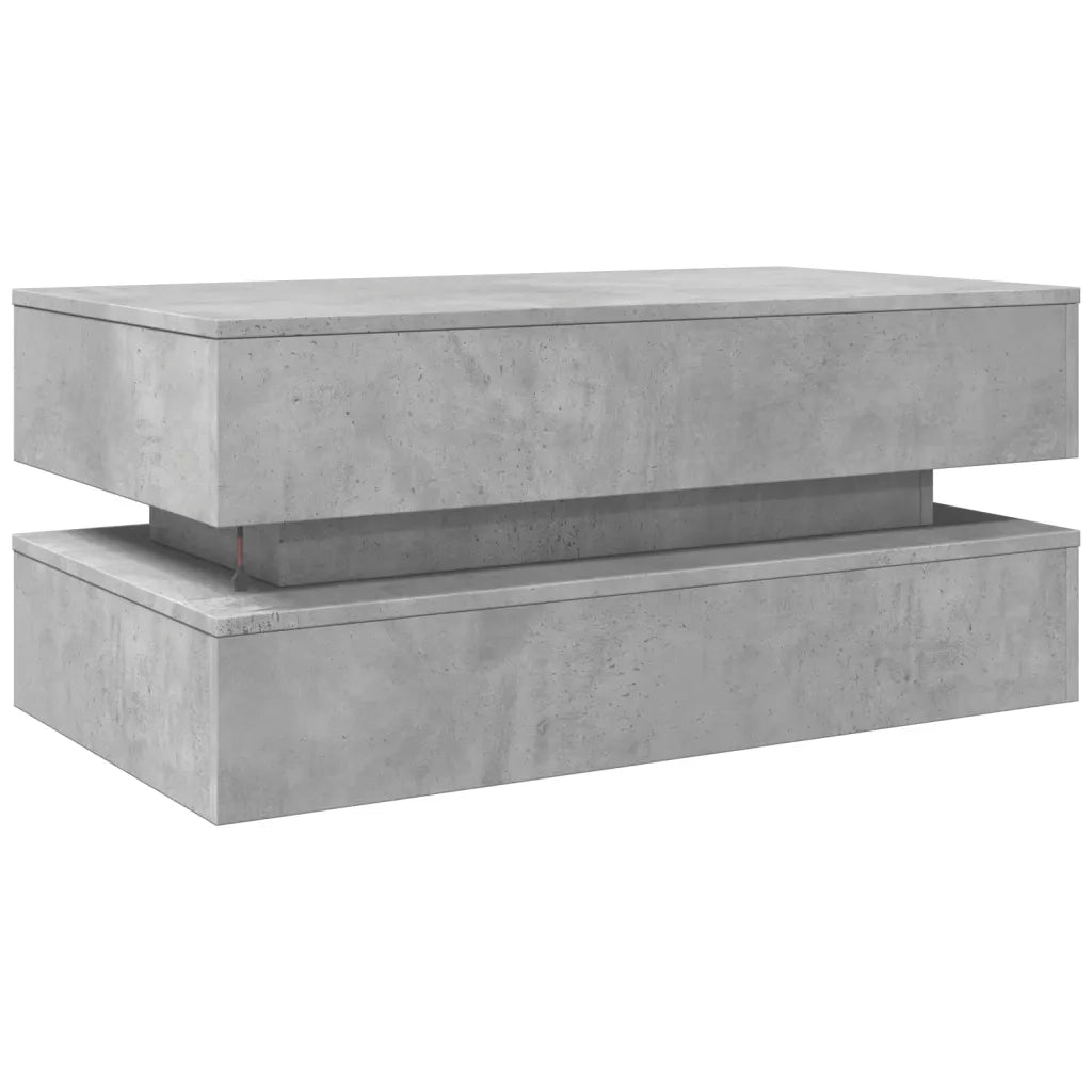 Tavolino da Soggiorno con Luci LED-Tavolino da Salotto-Tavolo Grigio Cemento 90x50x40 cm 226904