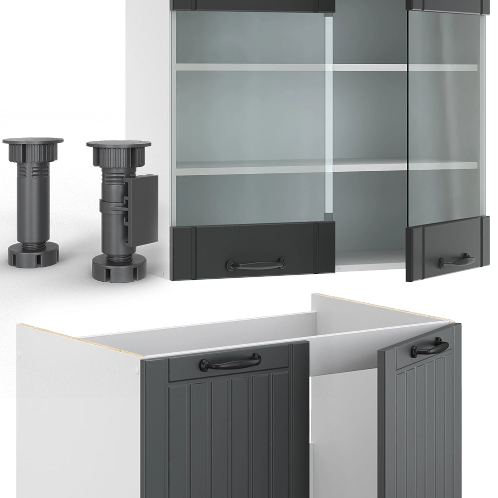 Cucina componibile Fame-Line Antracite rustico/Bianco 240 cm, PL Rovere Vicco