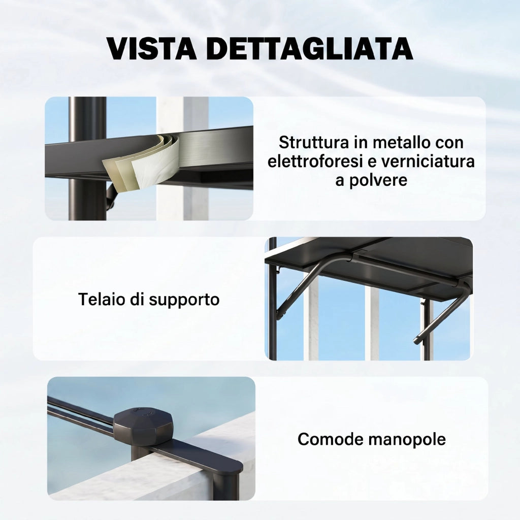 Tavolo da balcone regolabile per ringhiera ¨C zephmum ¨C Nero metallo 62x60x85.5cm