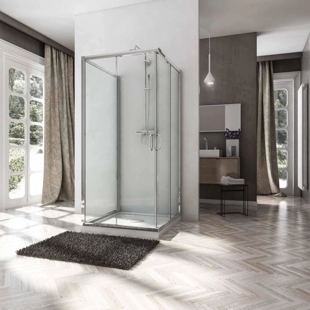 Box Doccia 3 Lati 90x120x90 cm 2 Ante Scorrevoli in Cristallo Opaco 6mm H185 Fosterberg Vejle Trio