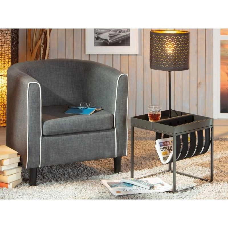 Tavolino Inter Link 35x35x40cm in metallo verniciato Antracite con porta riviste in lana cotta