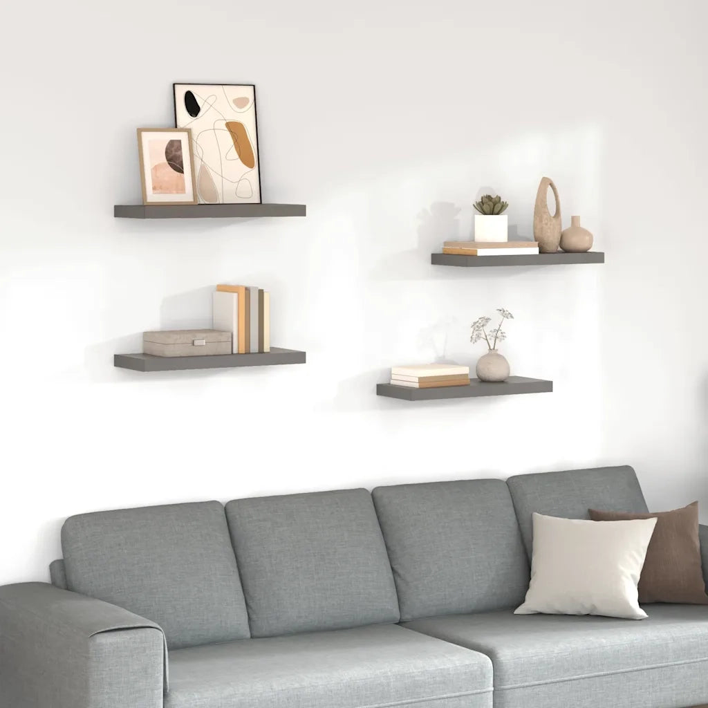 Scaffali a Parete 4 pz Grigio Lucido 60x23,5x3,8 cm in MDF cod mxl 33267