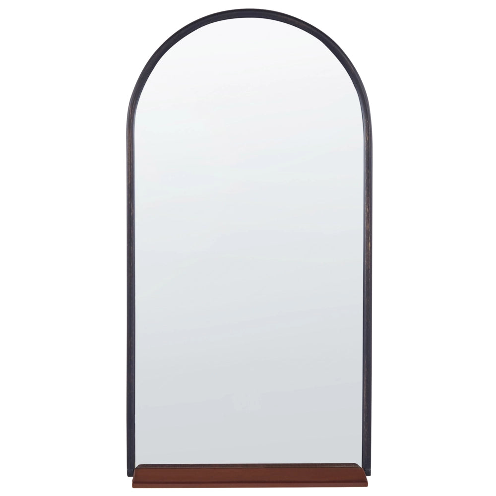 Specchio da parete con mensola cornice in metallo nero-rame 40 x 67 cm forma ovale appeso design moderno