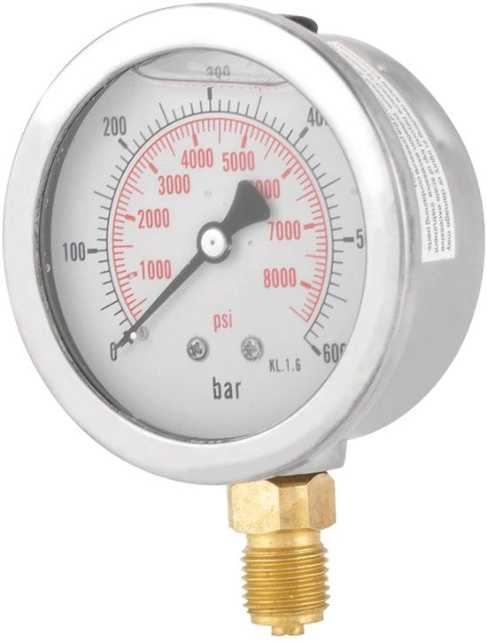 Manometro Acqua 0-600 Bar - Drukmeter per Compressore - Disegno Compattato - Leggibilità Chiara - Resistente ai Colpi