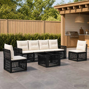 Set Divano da Giardino 7 pz Nero e Bianco Crema polyrattan 3436771