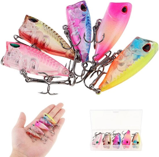 5 pezzi di plastica galleggiante popper per pesci, ideale per pescare trote, carpe e trota, perfetto per lezioni di pesca