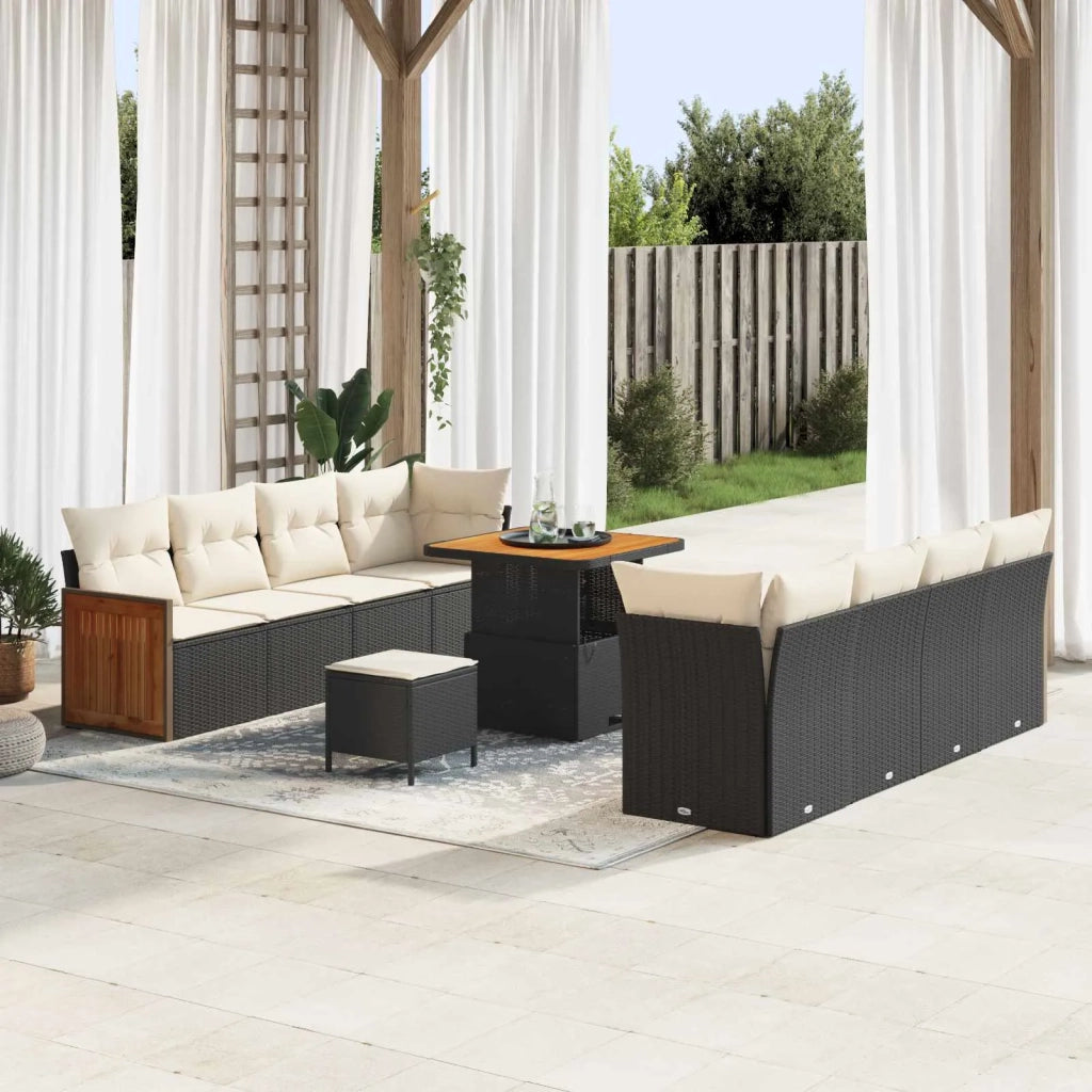 Set Divano da Giardino con cuscino 11 pcs Nero e Crema 3363145