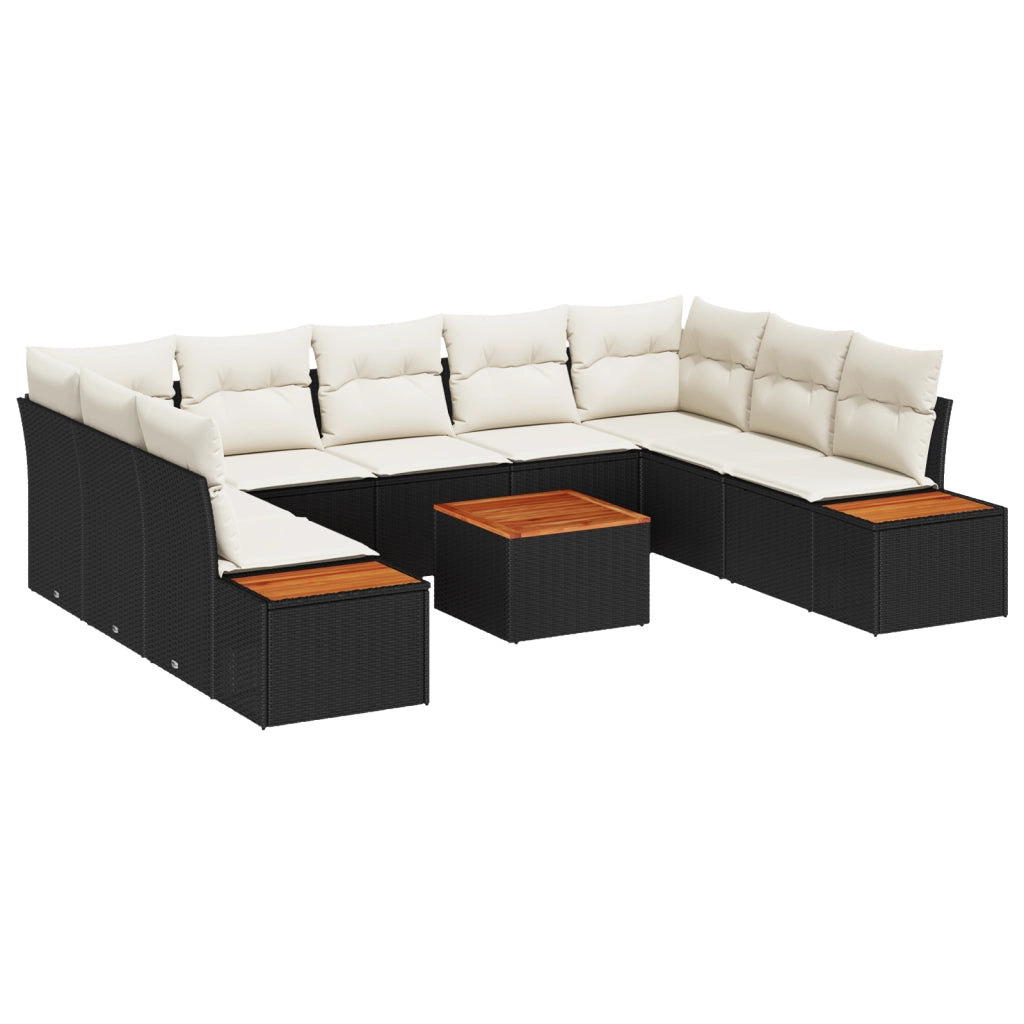 Set di Divani da Giardino  6 Pezzi con Cuscini Nero Polyrattan Acacia