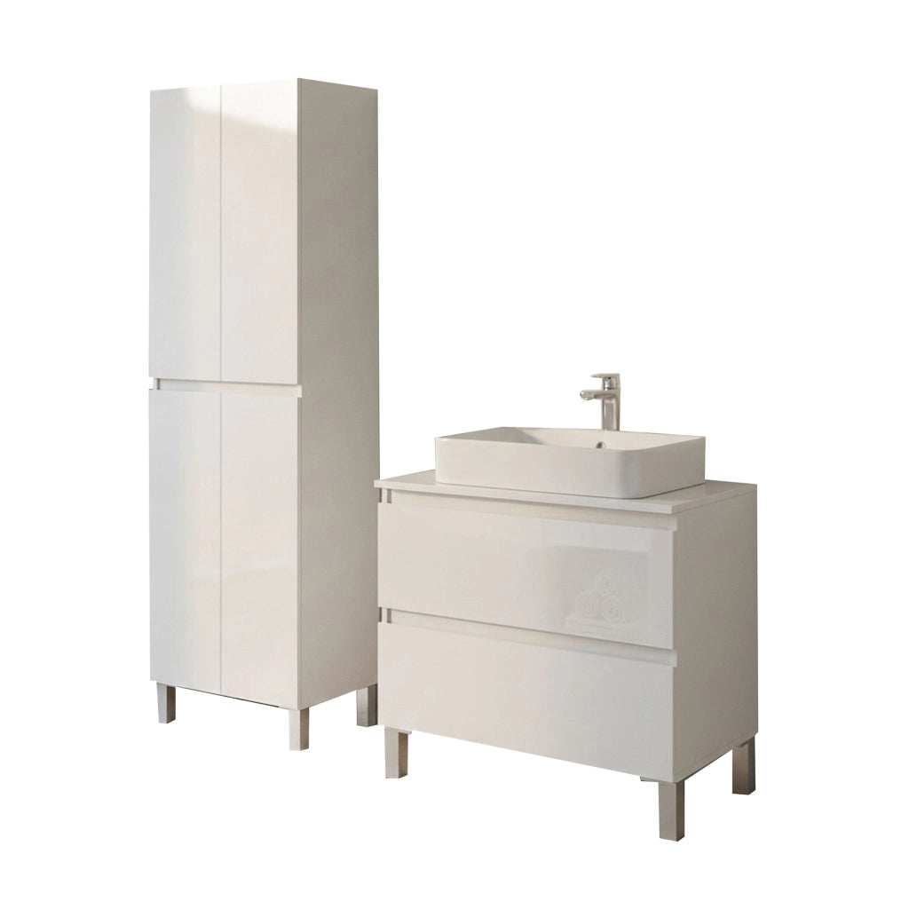 Capurso, set Mobili Bagno 2 Cassetti, Bianco Lucido