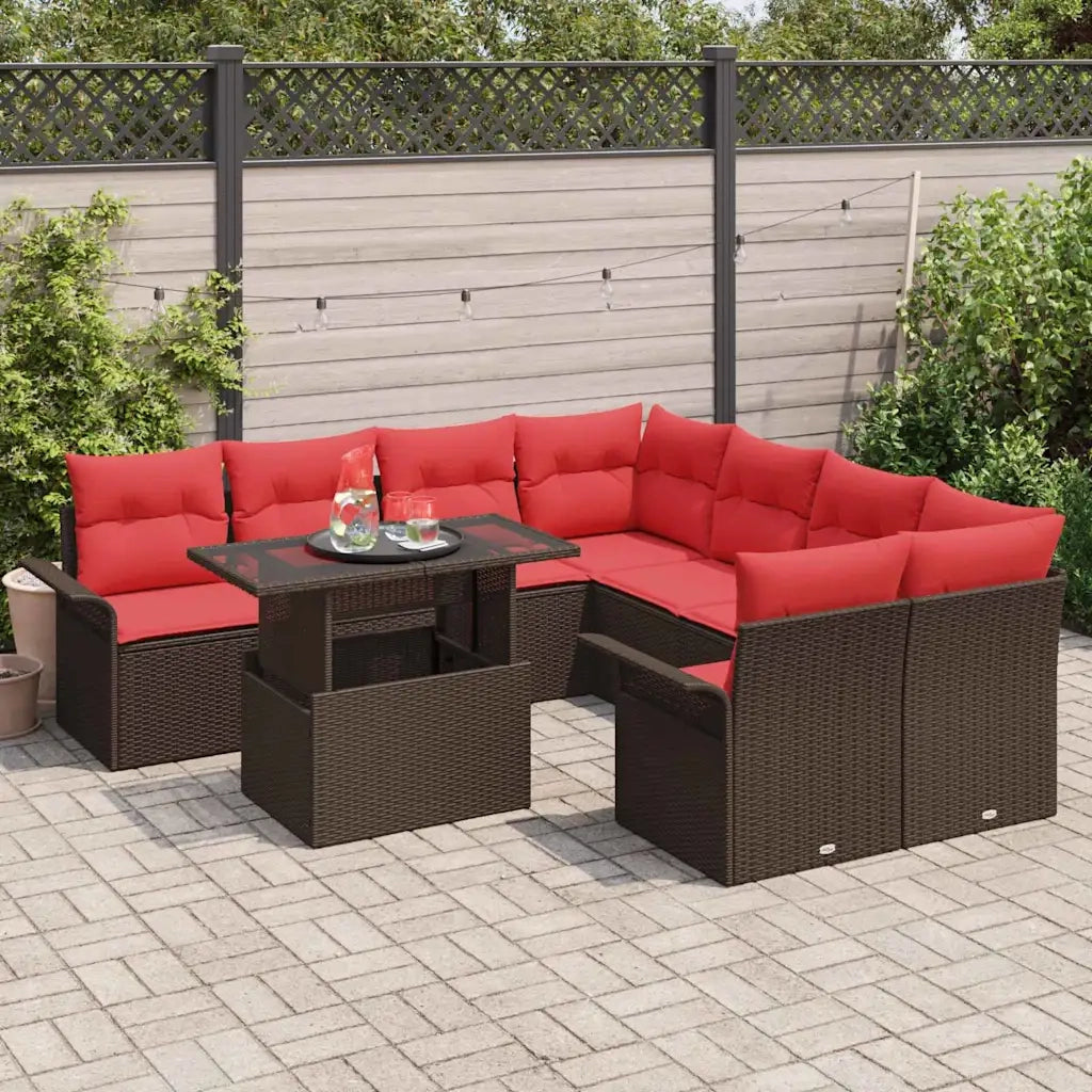 Set Divano da Giardino con cuscino 9 pcs Marrone Poly Rattan 3348260