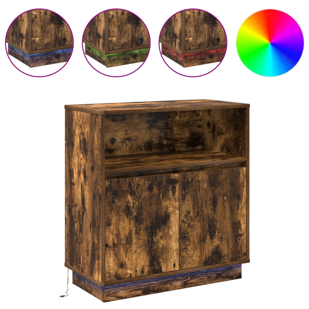 Sideboard con LED Rovere Affumicato 71x34,5x75 cm Legno Ingenerizzato