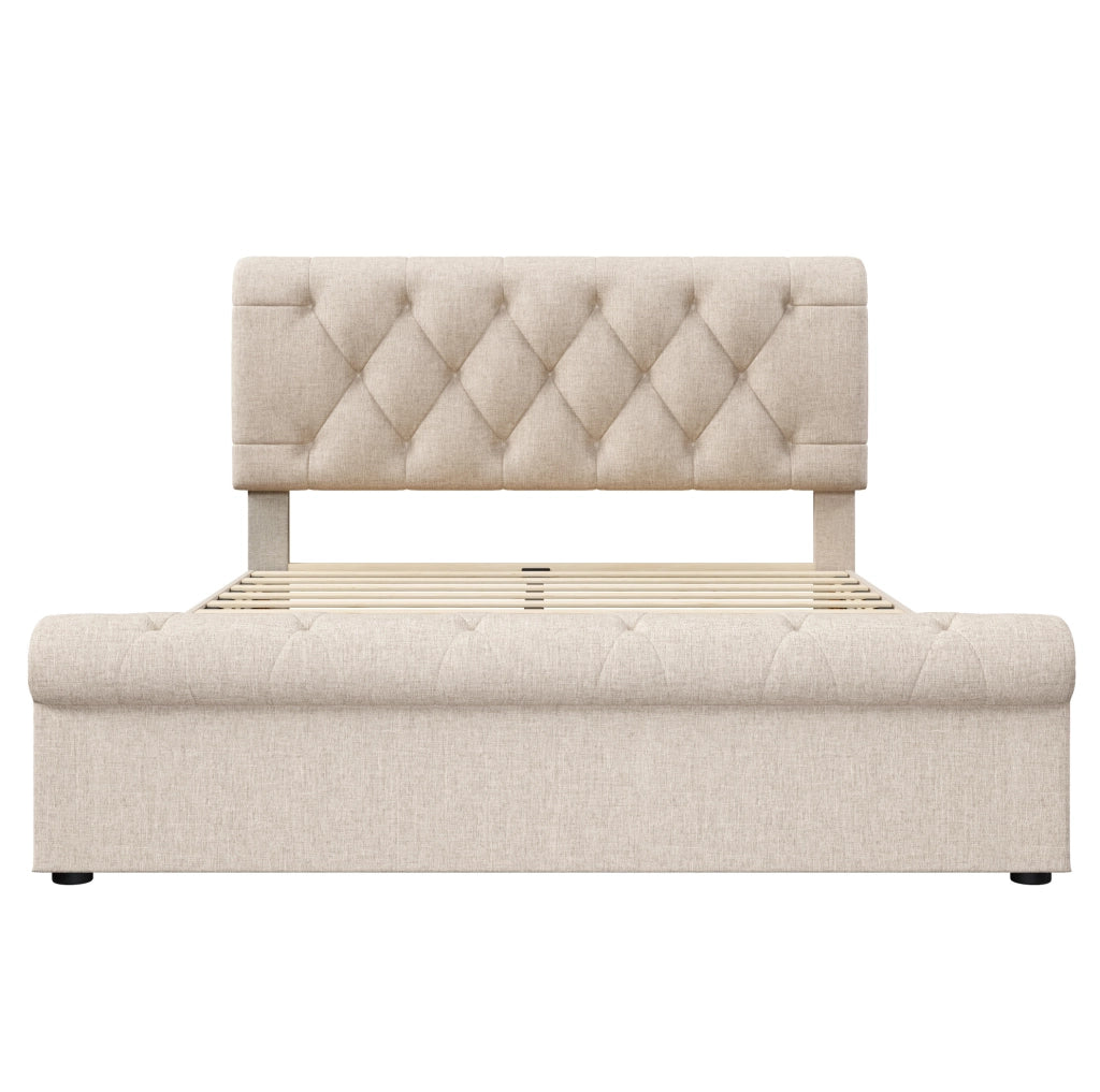 Letto matrimoniale 140x200 cm con 4 cassetti e testiera regolabile; naturale