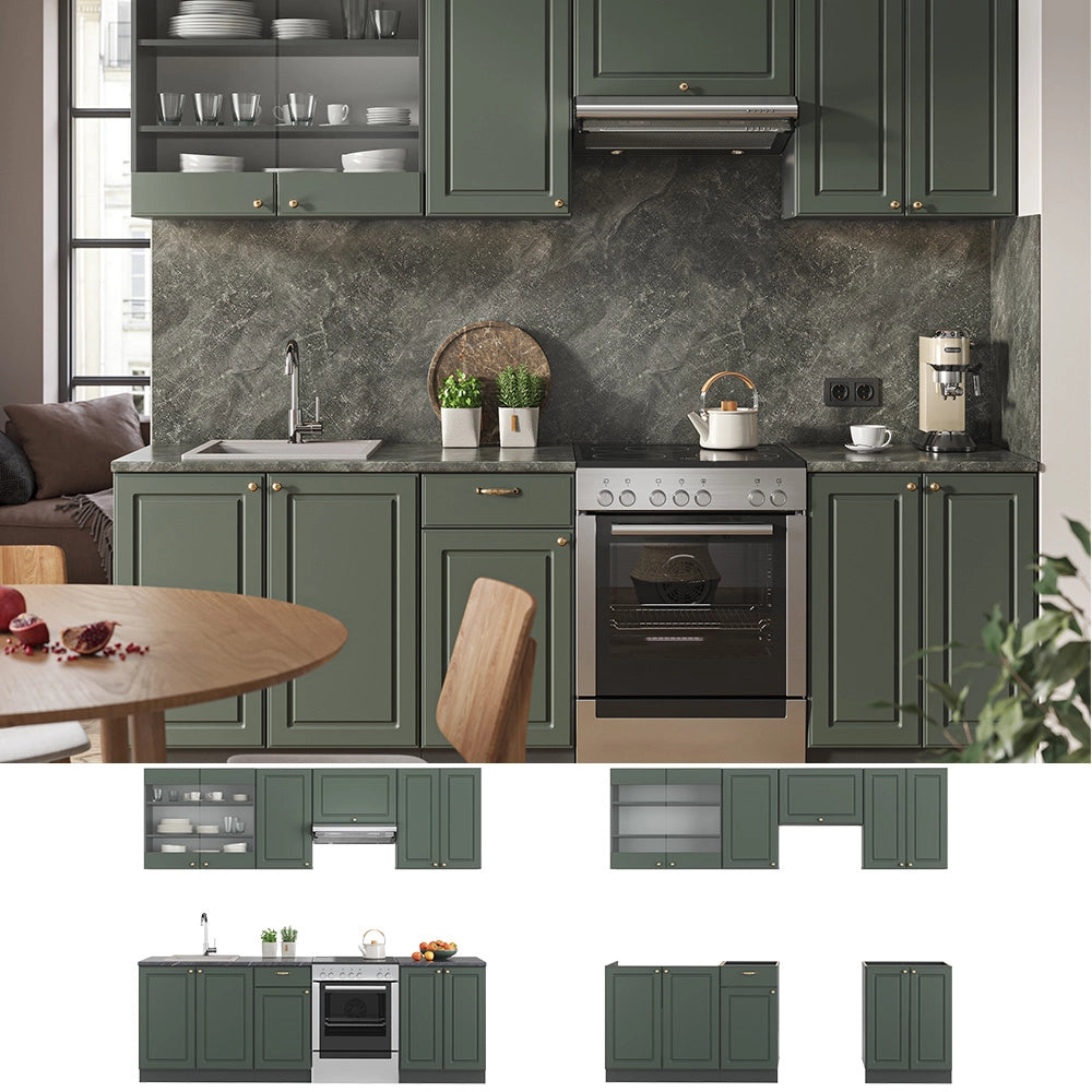Cucina componibile Fame-Line Verde-oro rustico/Antracite 240 cm, PL Antracite Vicco