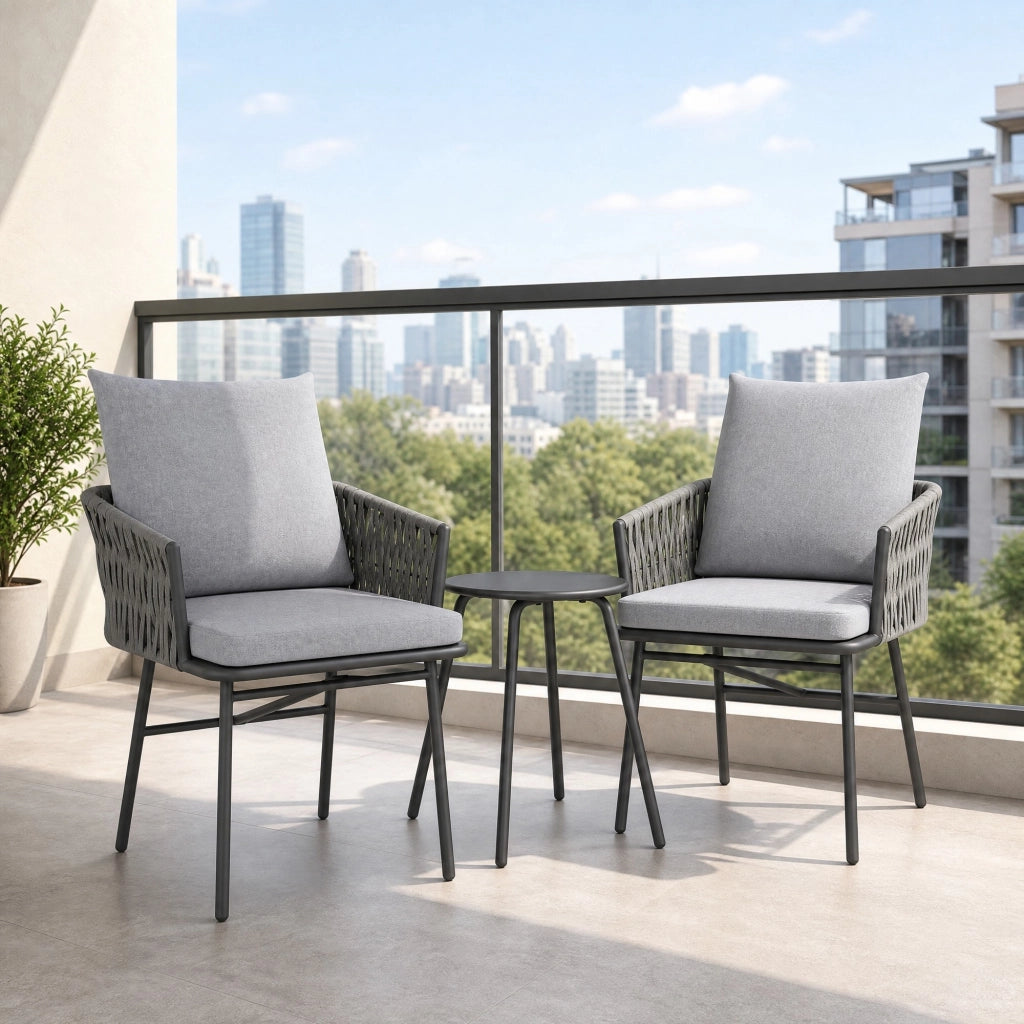 SET BISTROT 3 pezzi da esterno in rattan sintetico grigio con tavolino Ø40 cm