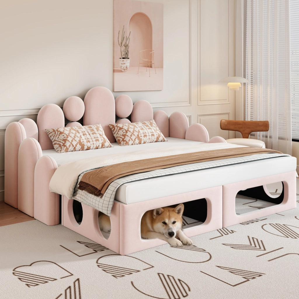 LETTO SOFA 180x200 cm In Velluto Rosa con letto per animali domestici