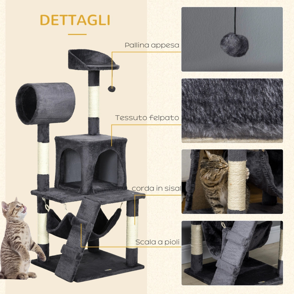 Albero per Gatti con Tiragraffi e Letto ¨C Zephmum ¨C Grigio Scuro 48x48x125 cm