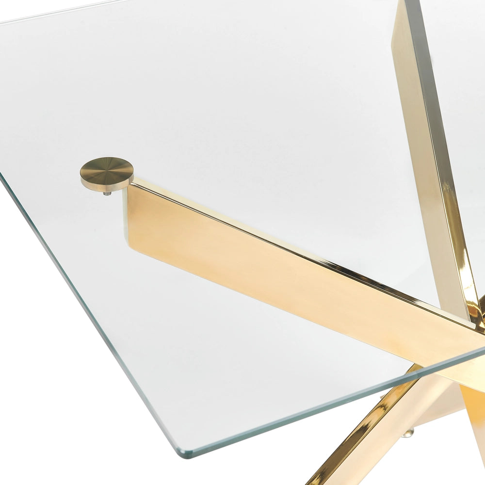 Tavolo da pranzo Oro con piano in vetro temperato Rettangolare 120 x 70 cm Capacità 4 persone Design moderno