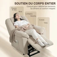 Poltrona Reclinabile Elettrica con Funzione Massaggio e Riscaldamento con Schienale Inclinabile, Porte USB, Telecomando, Beige