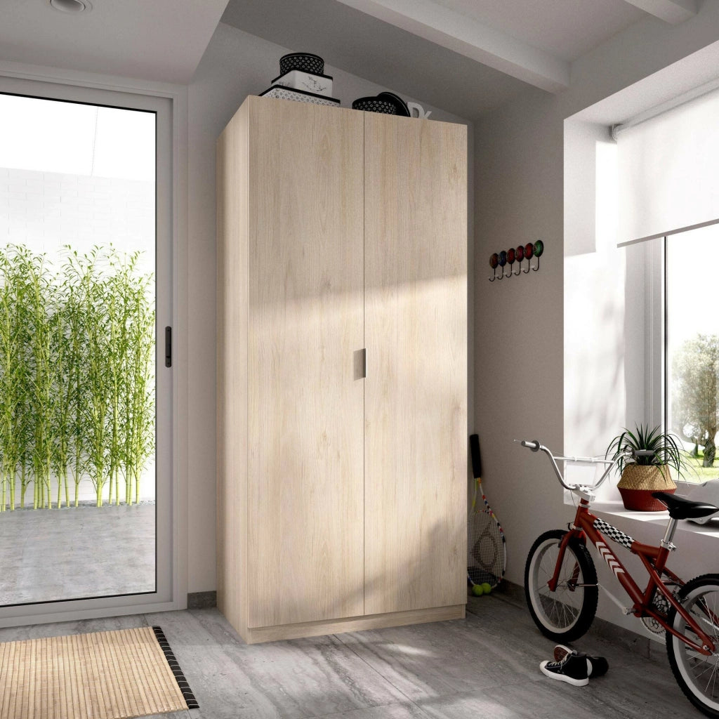 Guardaroba Artu, Mobile appendiabiti per camera da letto, Armadio a 2 ante battenti, 81x52h184 cm, Rovere