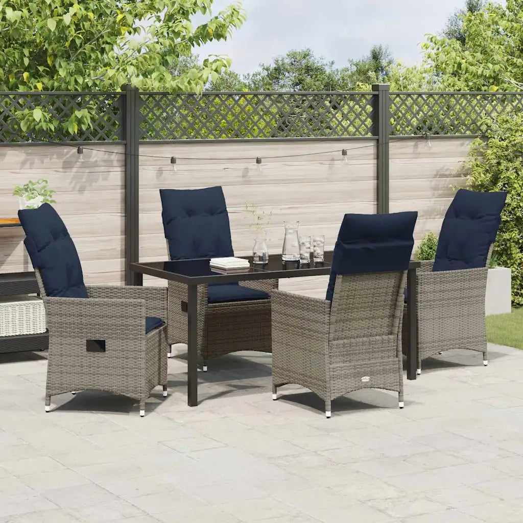 Set di tavolo e sedie con cuscino 5 pcs Grigio Rattan in PE 3379593