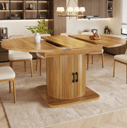 Tavolo allungabile 118x118x76 cm con vano contenitore e ripiani estraibili; MDF e metallo; marrone scuro