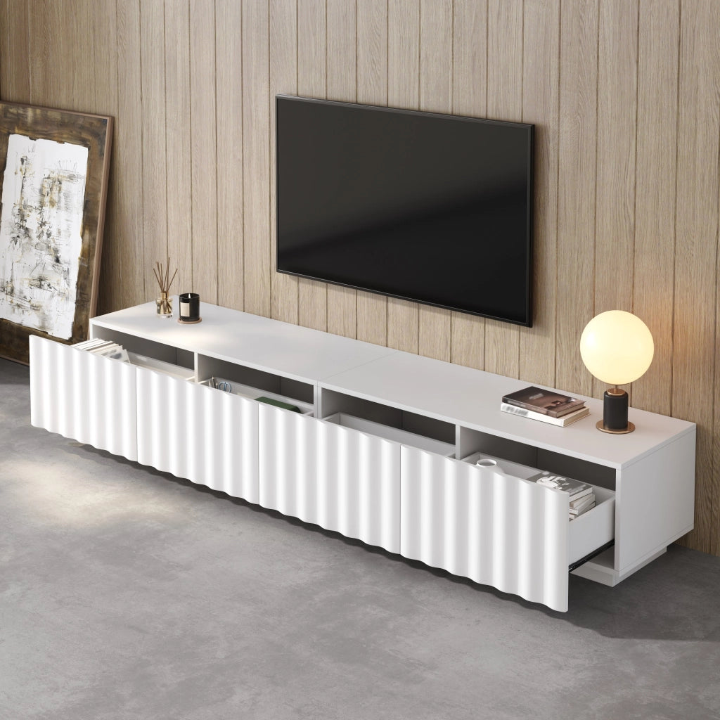 Cassettiera TV bianca in MDF e truciolare lunga 200 cm