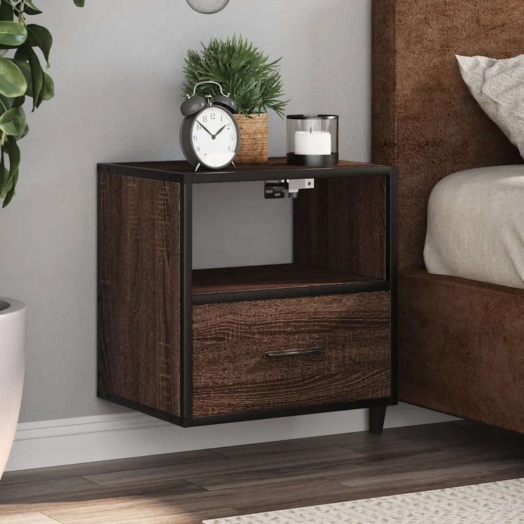 Comodino a Muro-Tavolino da notte sospeso Rovere Marrone 40x31x39,5 cm 516977