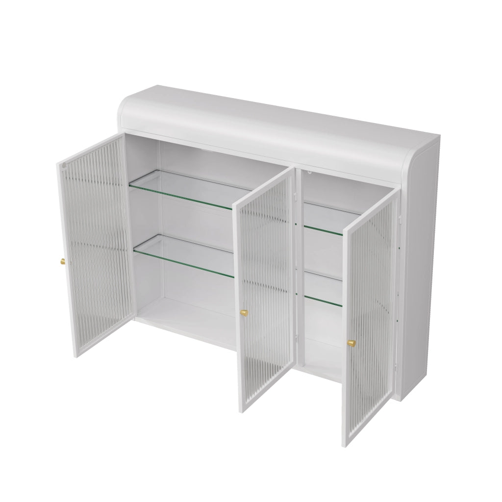 Pensile da Parete con 3 Ante in Vetro; Design ad Arco Moderno; Mobile Contenitore Sospeso; in Vetro e Metallo; Bianco