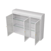 Pensile da Parete con 3 Ante in Vetro; Design ad Arco Moderno; Mobile Contenitore Sospeso; in Vetro e Metallo; Bianco
