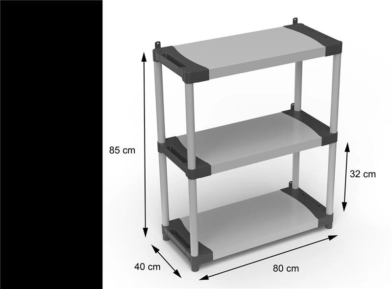 SCAFFALE IN RESINA PVC 3 RIPIANI PORTATA 80 KG ADATTO ALL’UTILIZZO SIA IN AMBIENTI INTERNI CHE ESTERNI 80X40X85 CM
