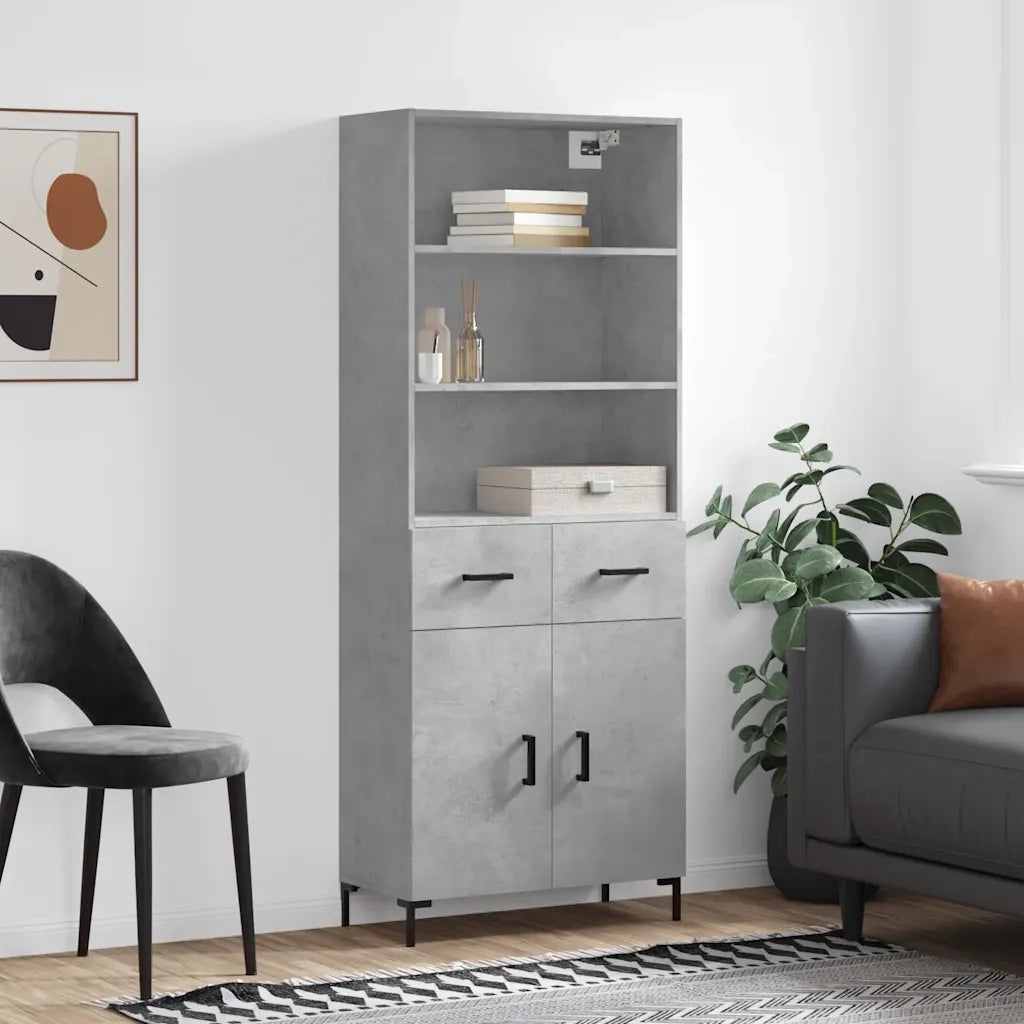 Credenza-Buffet-Armadio da cucina Grigio Cemento 69,5x34x180 cm in Legno Multistrato 529244