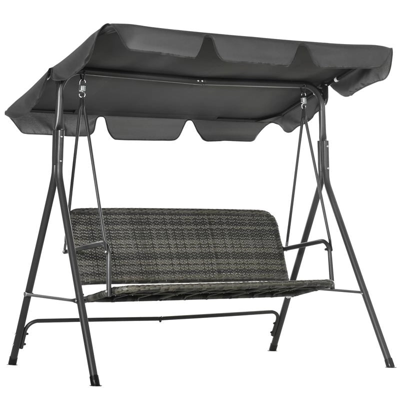 DONDOLO DA GIARDINO 3 POSTI CON TETTUCCIO REGOLABILE IN RATTAN PE 167X112X153 CM GRIGIO SCURO