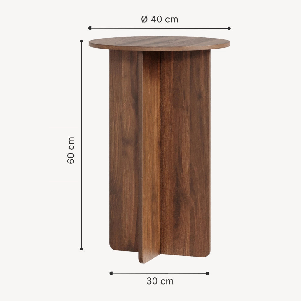 Tavolino Laterale Vappevn con Piano Rotondo 60 x Ø40 cm - Effetto Noce [en.casa]