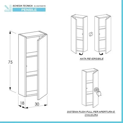 Colonna bagno sospesa H 75 cm grigio cemento con tre ripiani Master