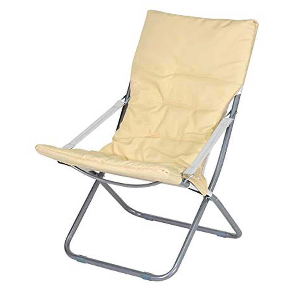 Trade Shop - Spiaggina Sedia Canapone In Acciaio Tessuto Imbottito Pieghevole Relax Beige -