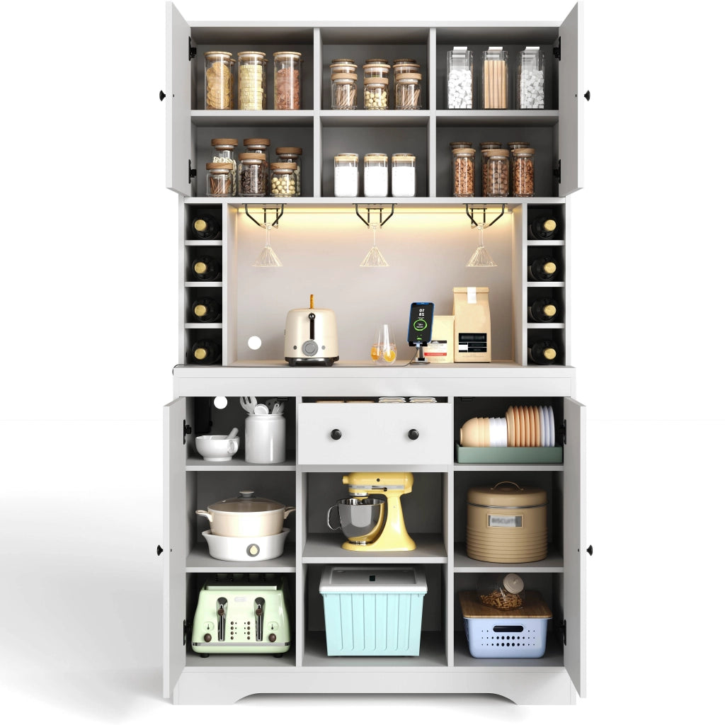 Credenza da cucina con ripiani regolabili; LED e prese integrate - in MDF - 105×40×180 cm - bianco