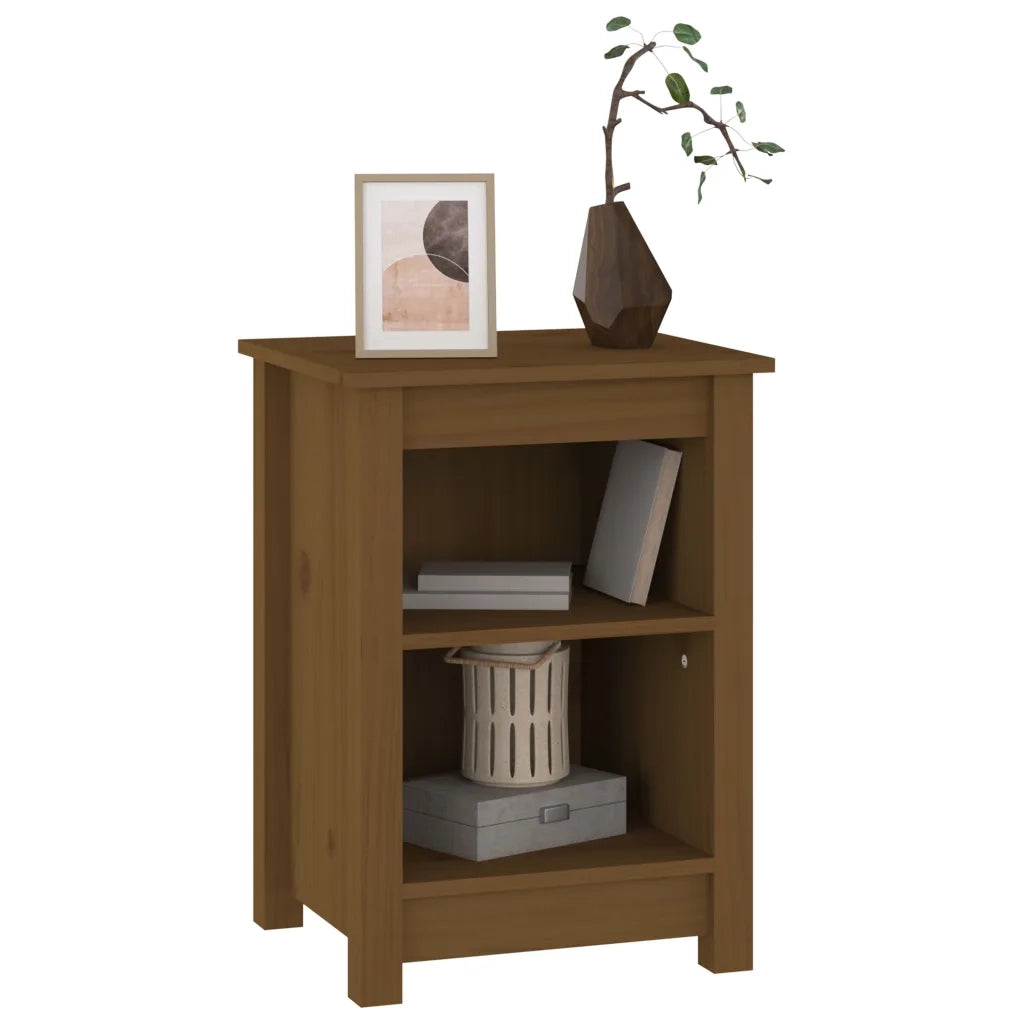 Comodino-Tavolino da notte Marrone Ambrato 40x35x55 cm in Legno Massello di Pino